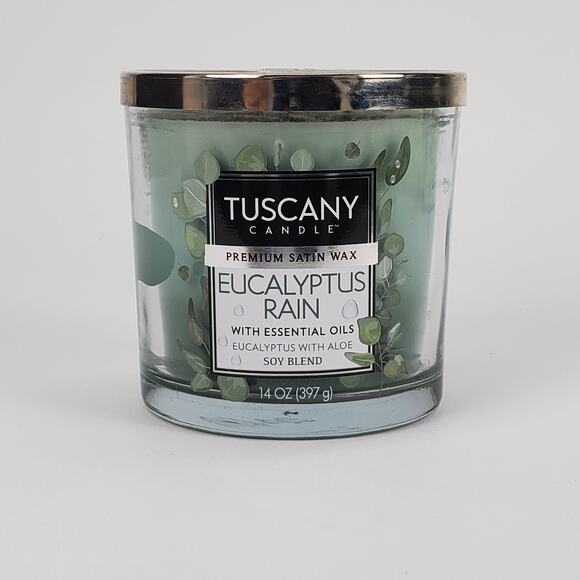 Tuscany Eucalyptus Rain 3 Wick Glass Jar Candle 14 Ounce - Picture 1 of 6
